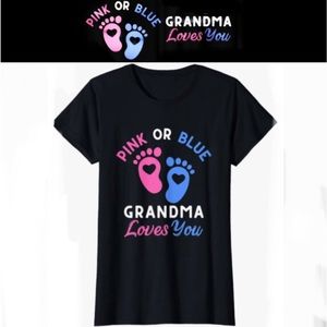 PINK OR BLUE GRANDMA LOVES YOU Gender Reveal T-Shirt size L preloved cond